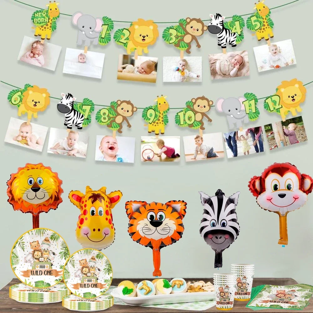 1-е дикое животное джунгли одноразовая посуда украшение для леса животного