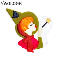 yaologe new trend magical girl acrylic brooches for women kids cartoon magic wand witch badge lapel pins party jewelry gift