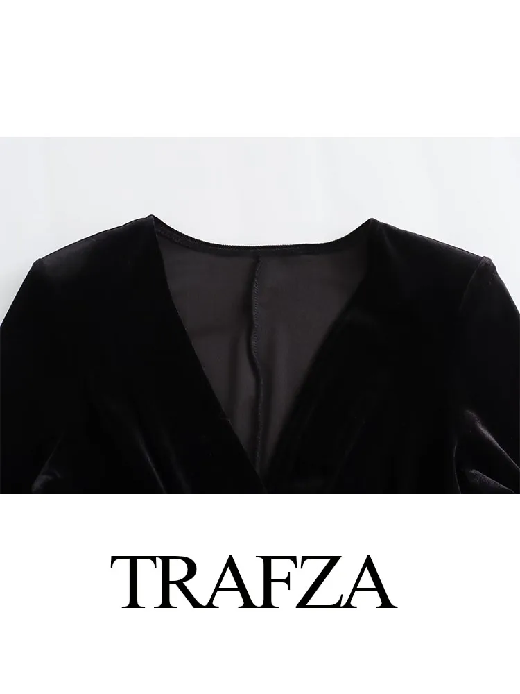 TRAFZA женское черное сексуальное модное бархатное платье миди с v-образным вырезом