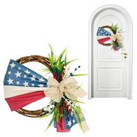 american wreath ornament on the 4th of july spring wreath ornament rattan wreath with green leaves handcrafted independence day