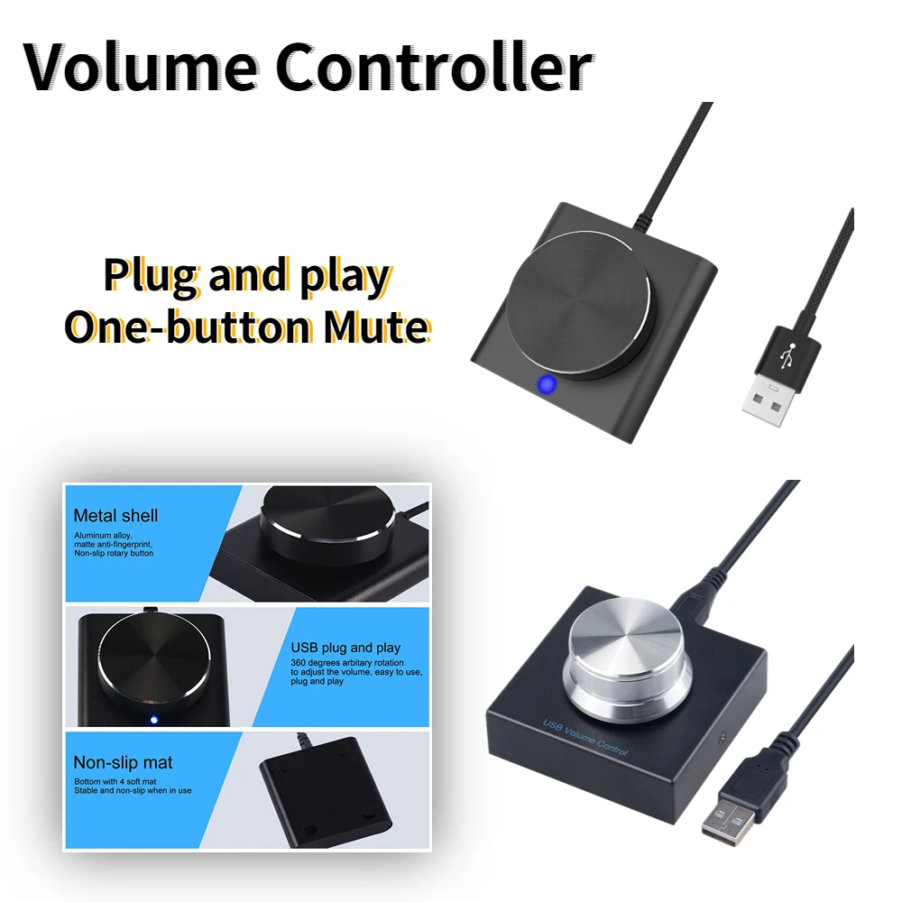

USB Computer Volume Mini One-button Mute Controller Plug and Play PC Speaker Computer Digital Line Control Volume Controller
