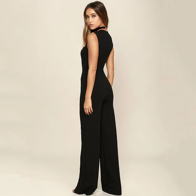 High Waist Square Collar Long Jumpsuits Sexy Sleeveless Black Romper Jumpsuit New Indie Offical Lady Slim Jumpsuit Summer Women
