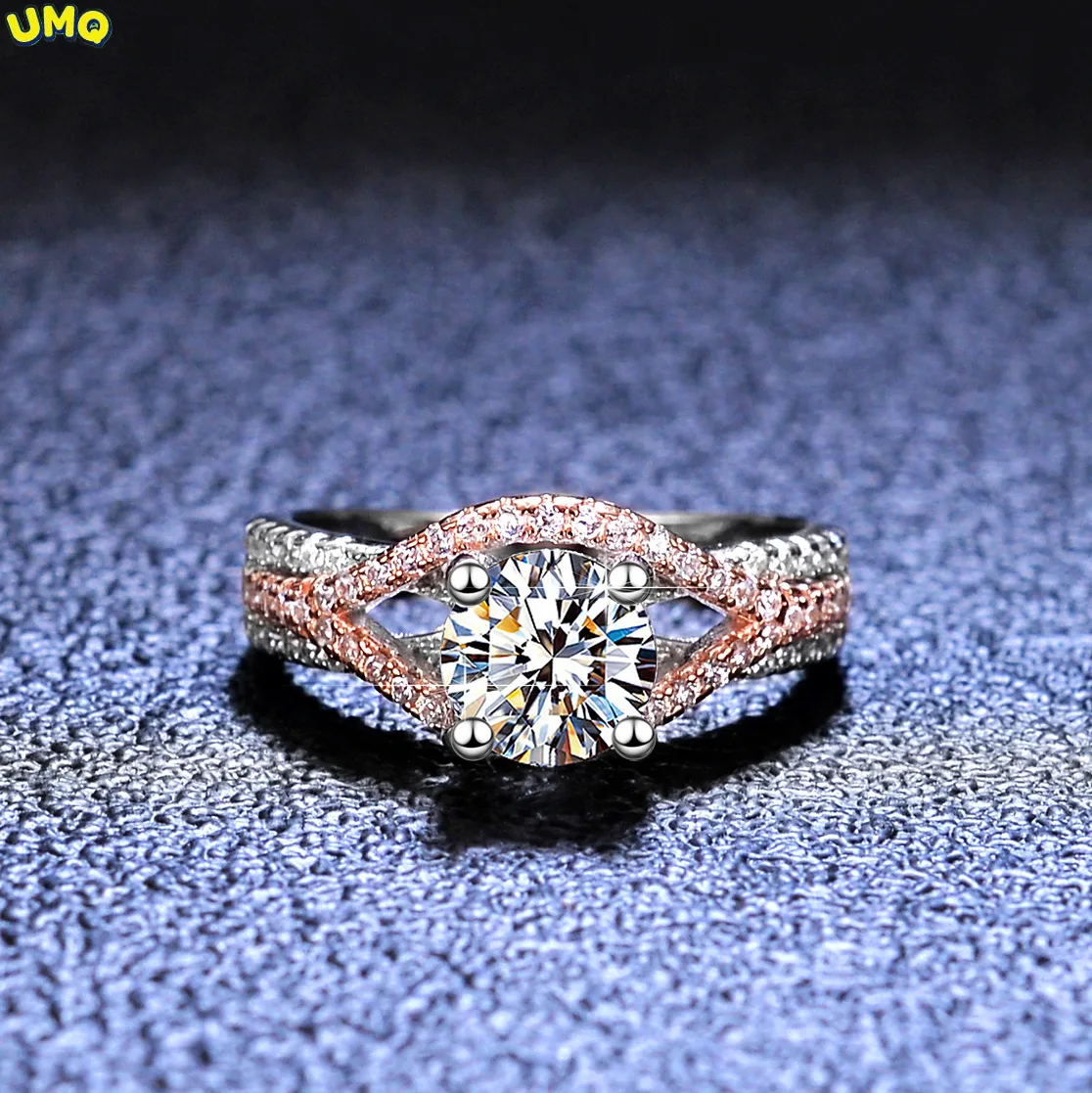 

Women Engagement Ring Vvs1 Moissanite Ring with Side Stones Promise Bridal Rings 2 Carat 14k Gold Plated Sterling Silver Jewelry