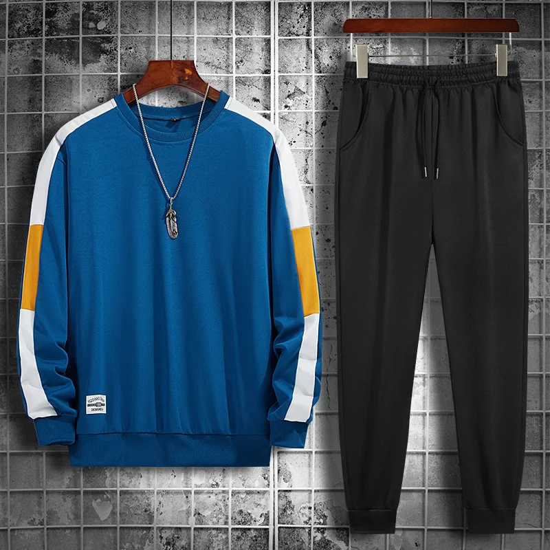 

Sweatsuits Winter Mens Spring Patchwork Tracksuit Sportswear Men's Running Track Suit Set 4XL Jogger 2 PCSMale Hoodie Sweatpants