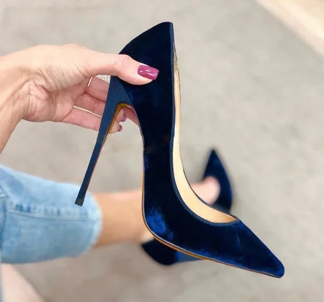 Purple Royal Blue Velvet High Heel Sexy Pointed Toe Pumps Woman Party Dress Heels Super Stiletto Wedding Shoes