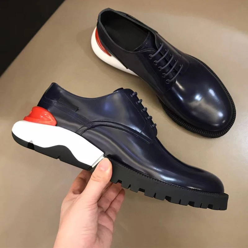 

Designer Homme Contrast Sole Derby Shoes Polished Leather Calfskin Fascinating Design Non-Slip Platform Low-Top Sneakers