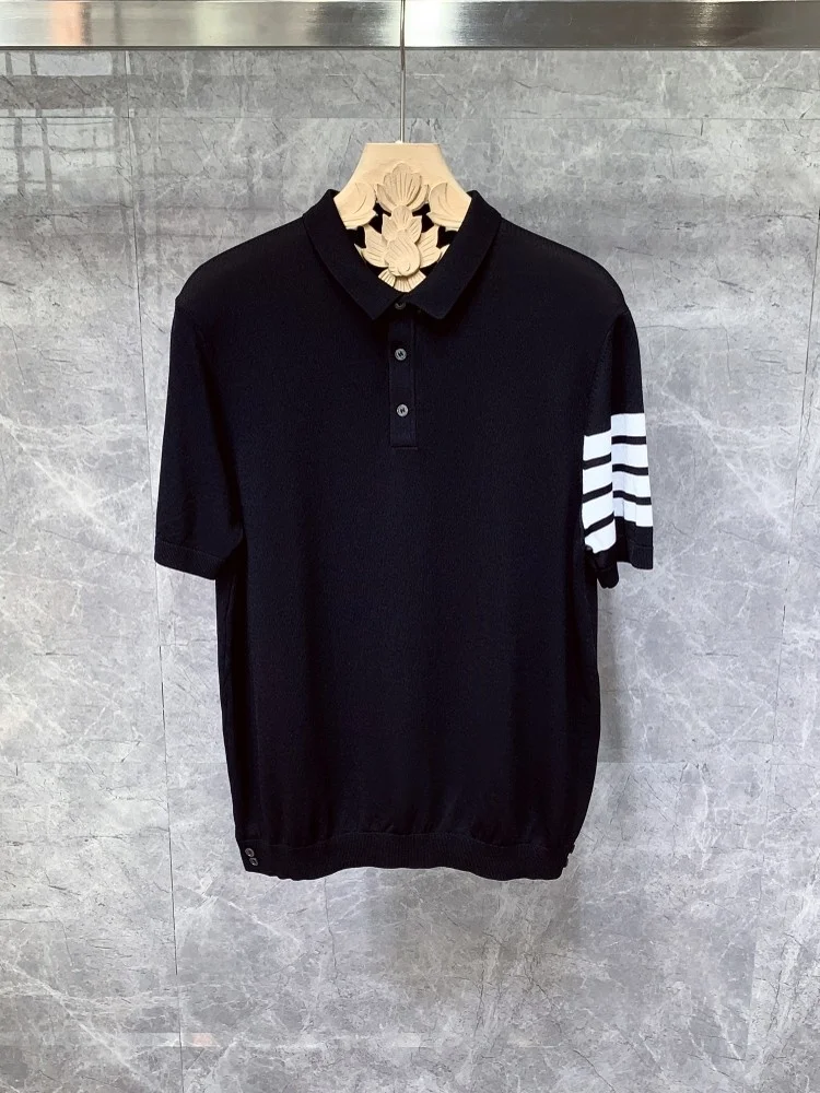 

Футболка мужская из вискозы с коротким рукавом, дышащая деловая Повседневная рубашка в полоску, с воротником с лацканами, модный топ в стиле Харадзюку, на лето