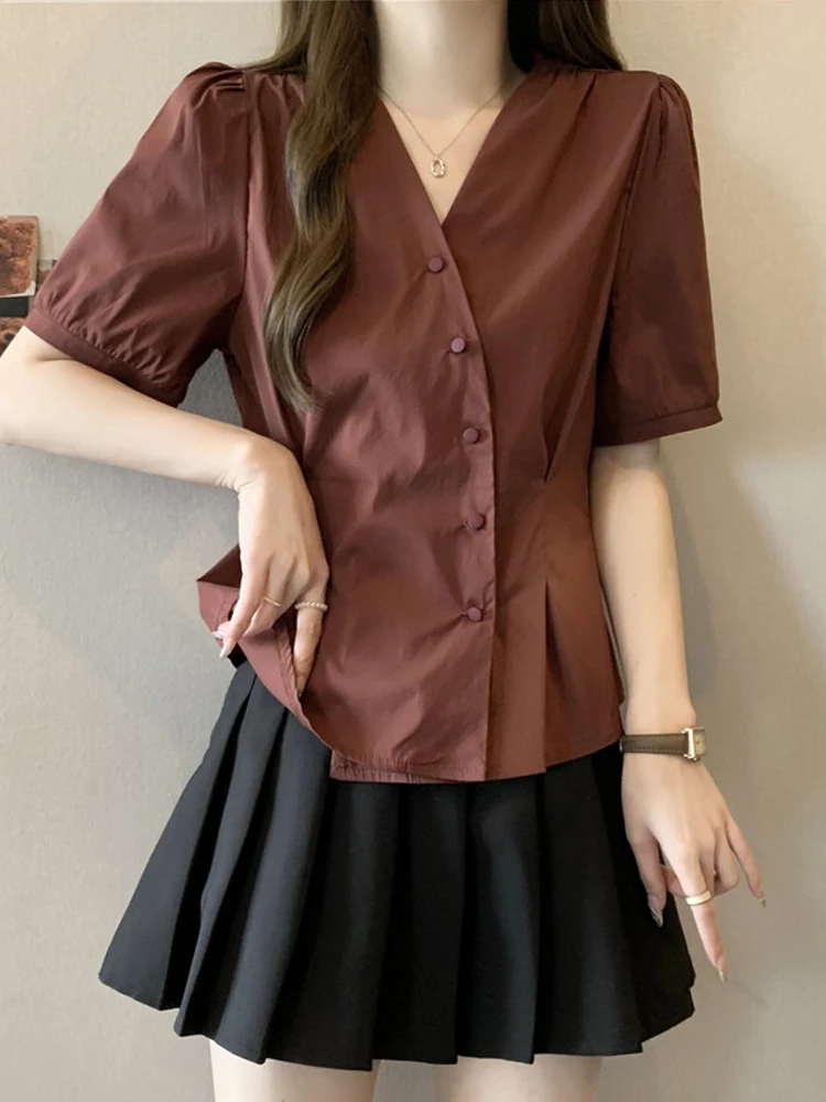 Plus Size Plus size women clothing Belly Covering Slim fit Slimming Diagonal Buckle Short sleeve Shirts Female Summer Fat Sis...