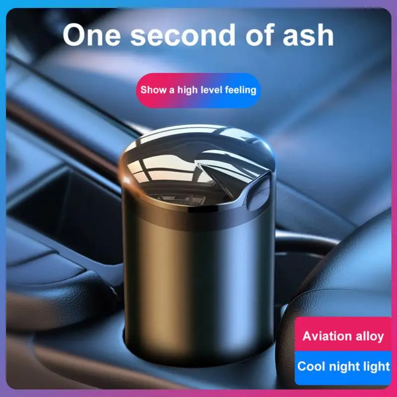 

With Led Light Cigarette Ash Holds Cup Car Ashtray Universal Aluminum Smokeless Auto Ashtray Portable Led Smoke Car Ashtray