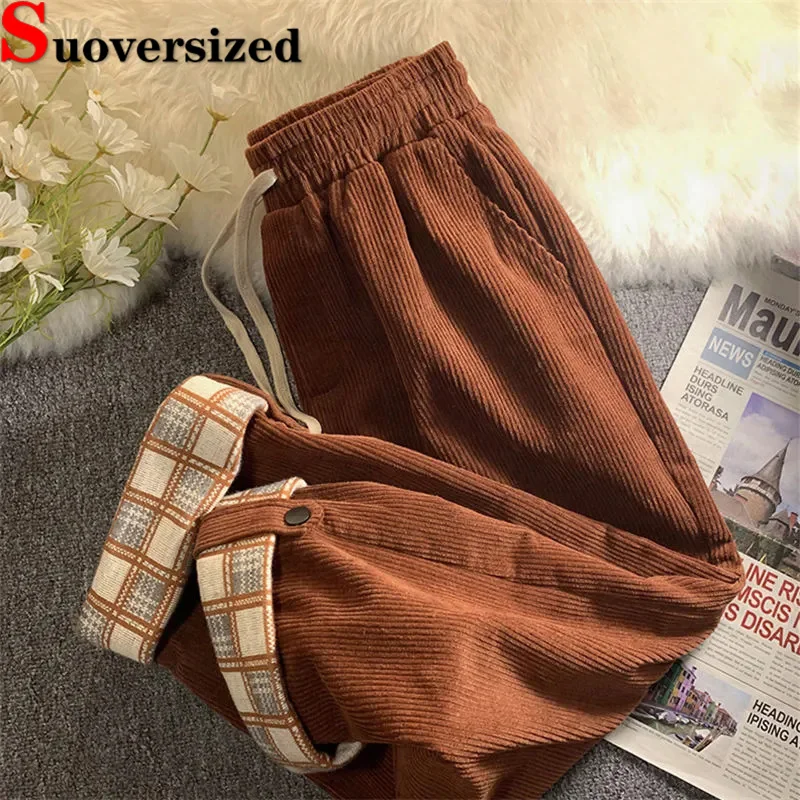 

Oversized 145kg Corduroy Wide Leg Pants New Women's High Waist Pantalones Korean Fashion Spodnie Baggy Casual Straight Trousers