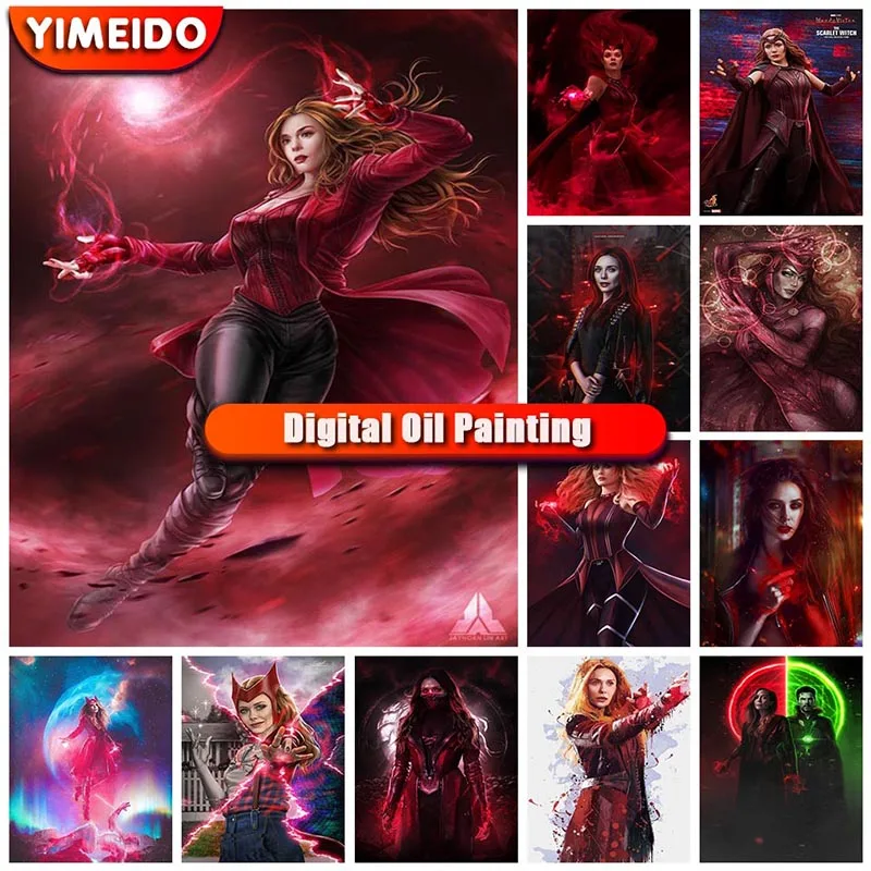 

Painting By Numbers Marvel Scarlet Witch on Canvas Pictures By Numbers Acrylic Paint By Number Movie Posters for Children