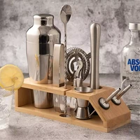 10 pcsset 750ml stainless steel cocktail shaker mixer drink bartender browser kit bars set tools with wine rack stand