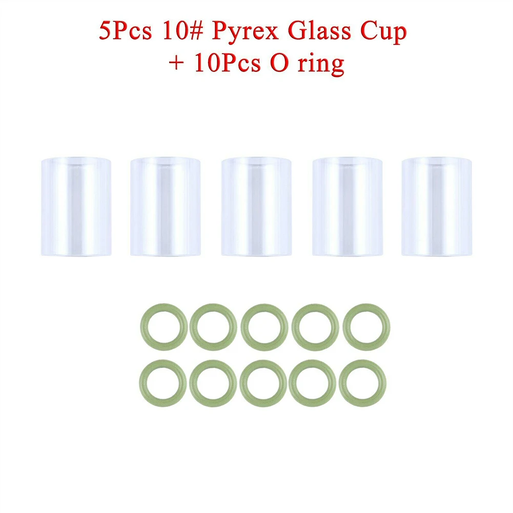 

TIG 10# Pyrex Glass Nozzle Kit Glass Cup O-rings For WP9/17/18/20/26 Stubby Gas Lens Consumables Clear Visualization Glass Nozz