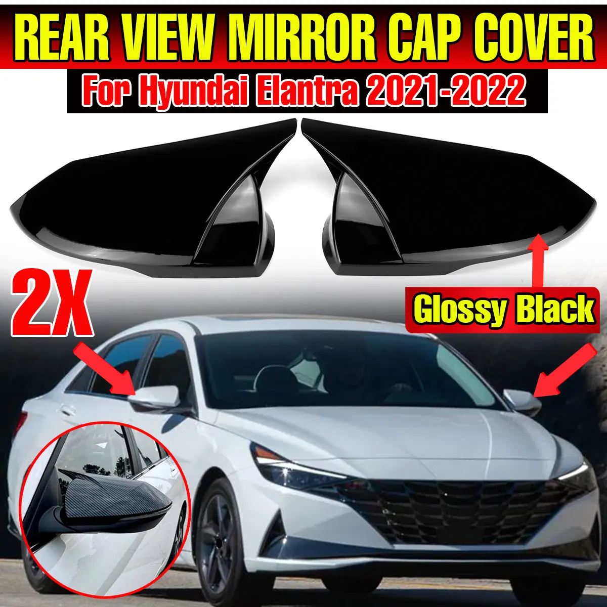 

M Style Rear View Mirror Cover Side Door Mirror Shell Decoration Trim for Hyundai Elantra 2016-2022 Rearview Mirror Cover Cap