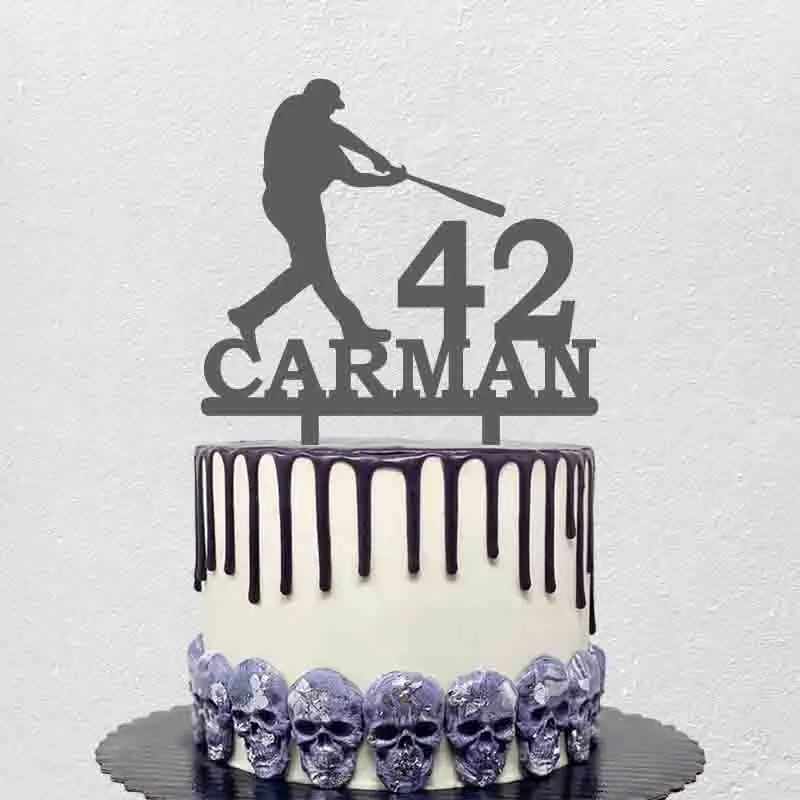 

Personalized Baseball Player Birthday Cake Topper Custom Name Age Man Playing Baseball Silhouette For Birthday Cake Decoration