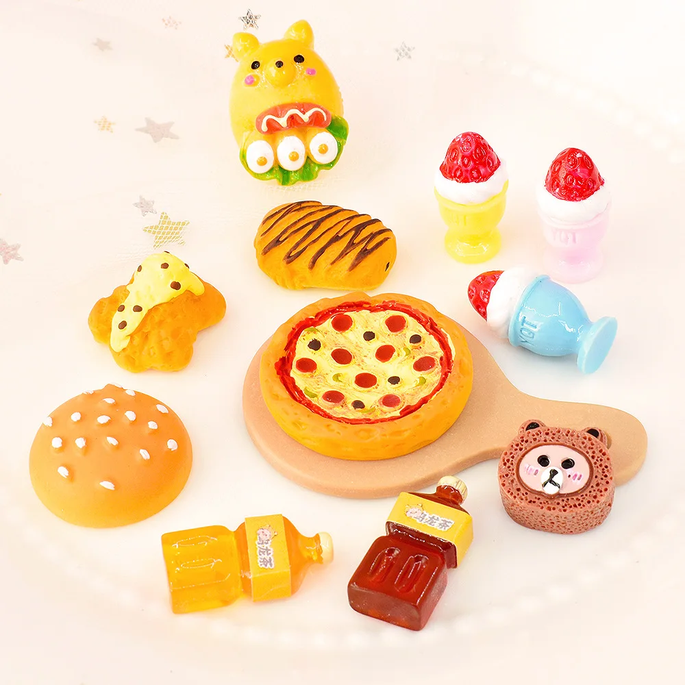 

10pcs Diy Resin Kawaii Bread/drinks Scrapbooking Material Miniature Accessories Tools Planar Flatback Embellishments Decoration