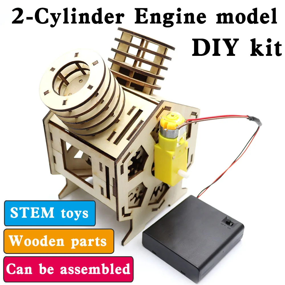 V-type 2-cylinder V-twin Car Engine Model Wooden Parts Assembly Science Education Experimen Children Stem Toys
