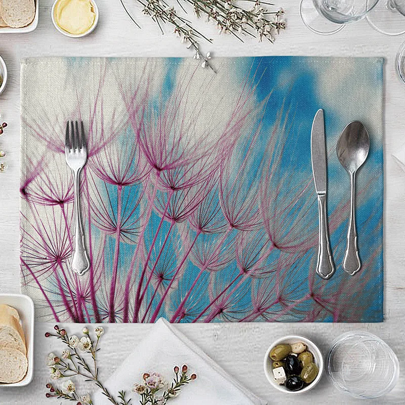 

Dandelion Pattern Placemat Home Decor Cotton Linen Anti-Slip Placemats Coffee Table Decor Kitchen Accessories Coaster Pad