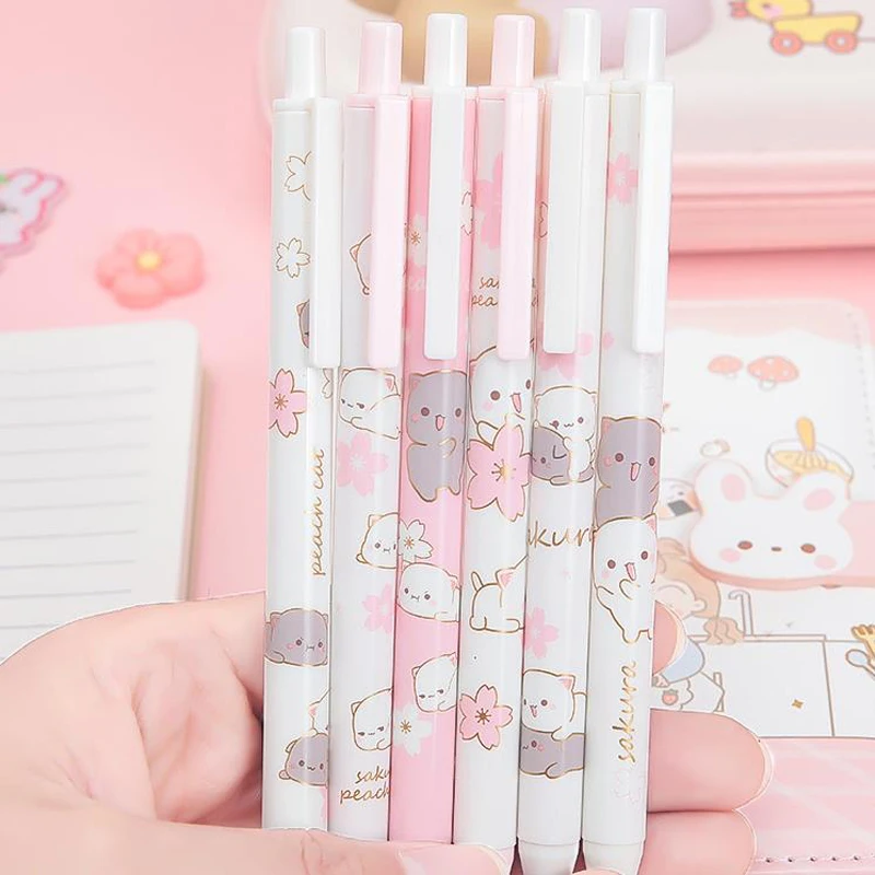 2 pcs /lot Pink Cat and sakura press Gel Pen 0.5mm Kids Student Writing Pens black ink