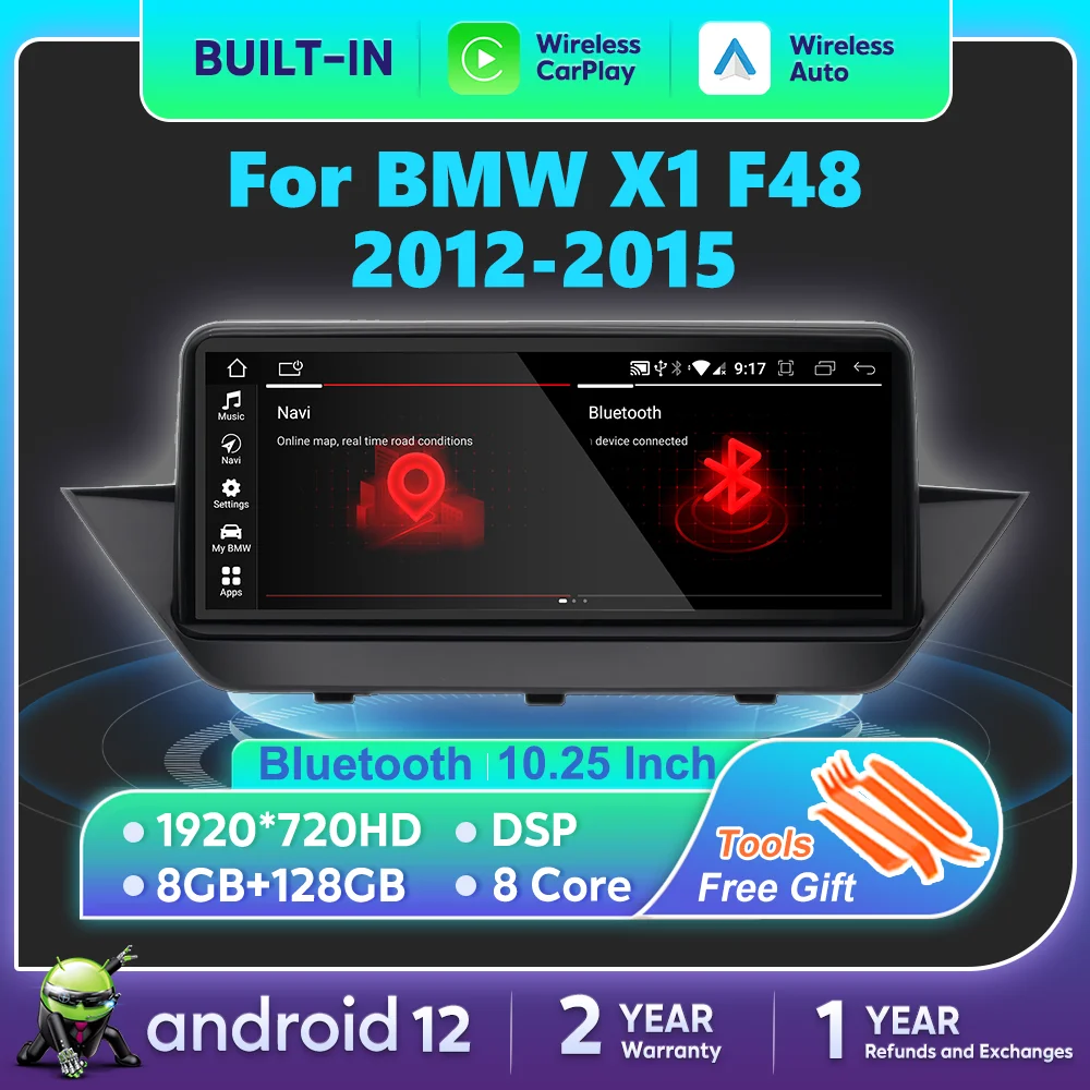 

Nunoo 8+128GB Android Auto Wireless CarPlay For BMW X1 F48 2012-2015 Multiemdia Player GPS Stereo 4G WiFi Head Unit