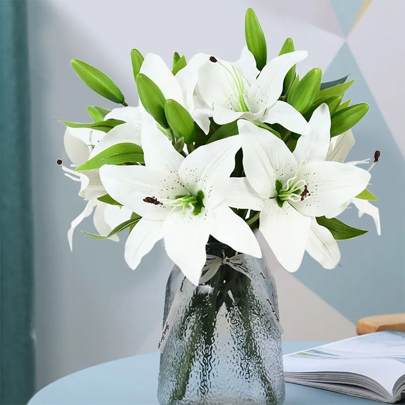 

1 Bouquet Silk Flower Artificial Lily Flowers European Multicolor Fake Bridal Flowers Bouquet for Wedding Home Party Decorations