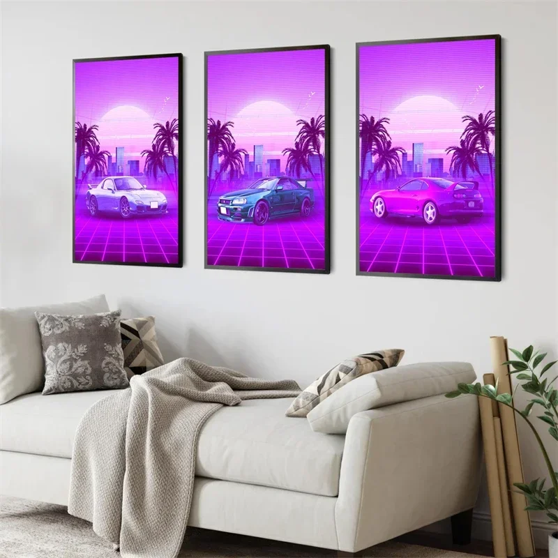Неоновый Автомобильный Постер 80-х Годов AE86 GTR Night Moon Спортивный Автомобиль Холст С