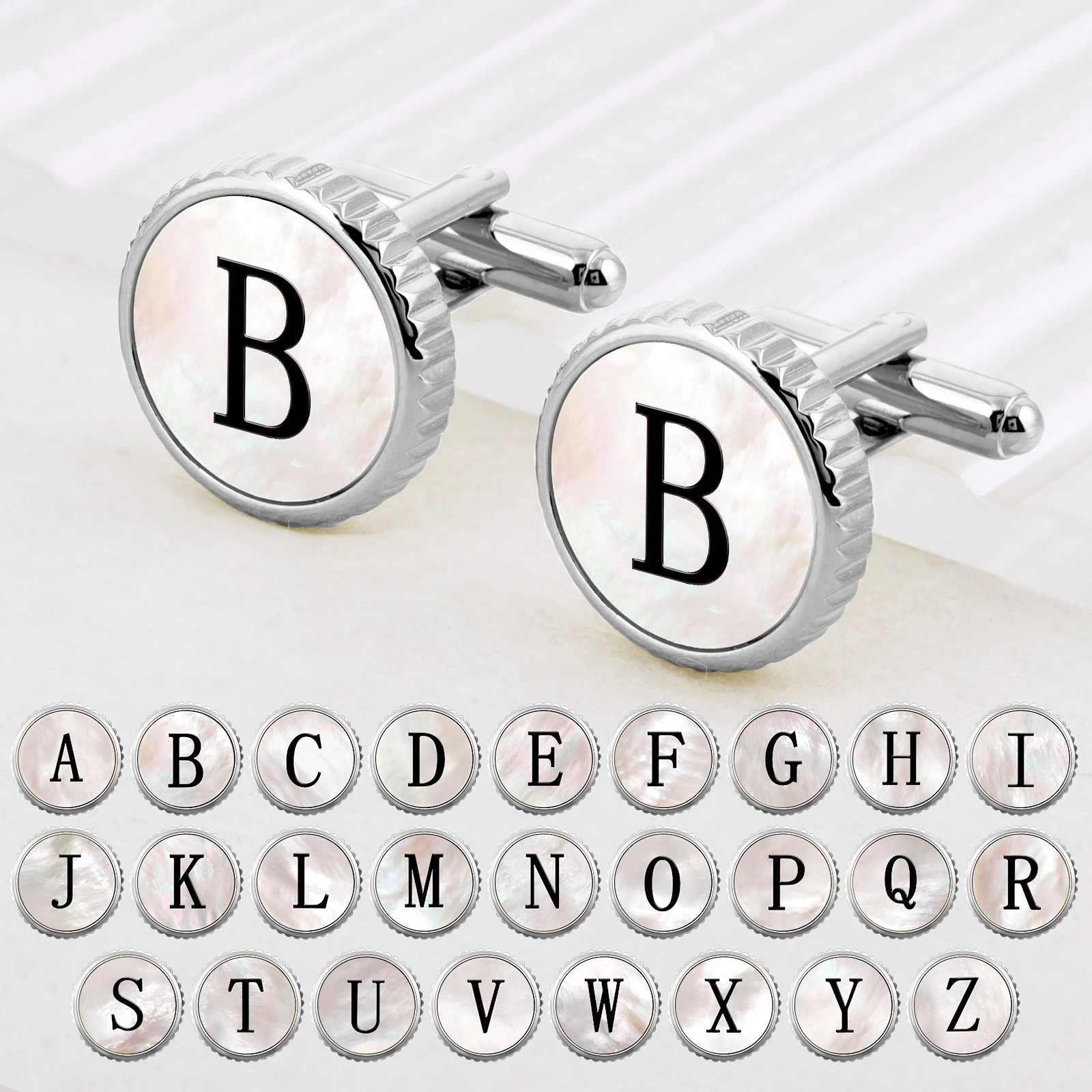 Мужские Запонки TAIGRAMA с персональным инициалом белые перламутровые запонки для