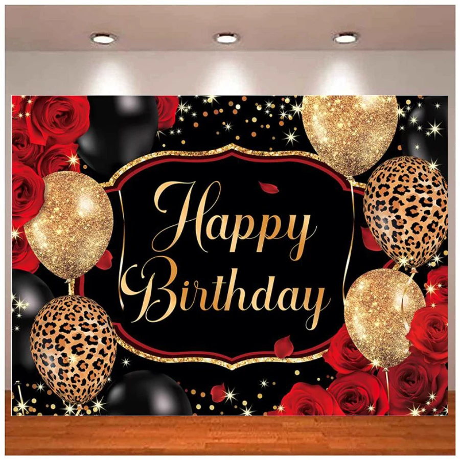 Черный золотой фон для фотосъемки с днем рождения красная роза леопардовые шары