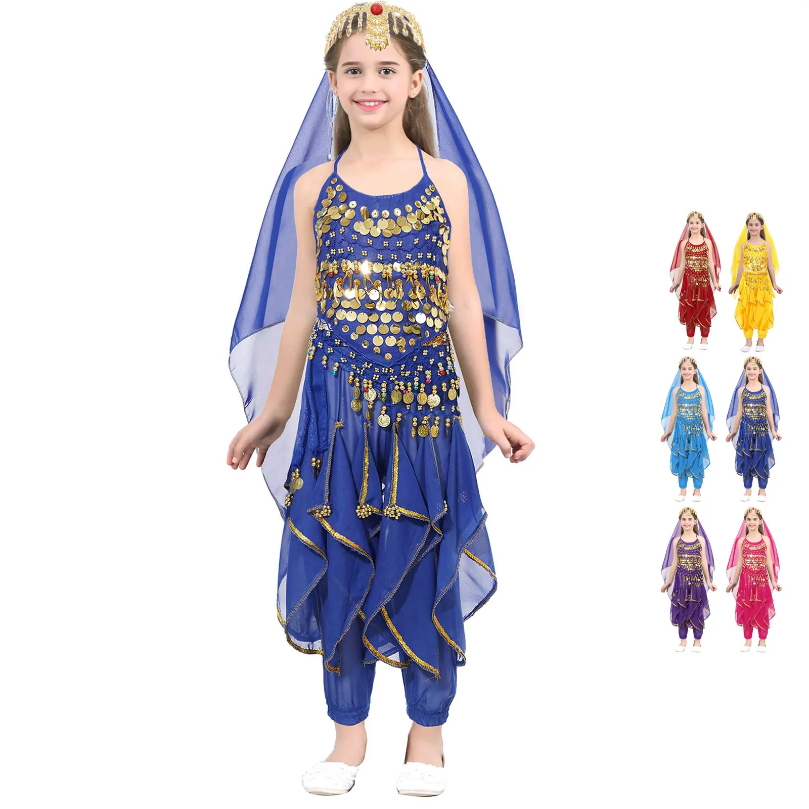 

Kid Belly Dance Indian Dance Costume Set Sari Bollywood Chil OutfitIndian Western Regions Belly Dance Performance Clothes Sets
