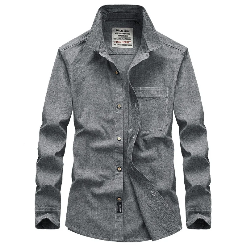 

2023 Spring Autumn Denim Men Shirts Long Sleeve 100% Cotton Camiseta Masculina Fashion Casual Shirts футболка оверсайз M-4XL