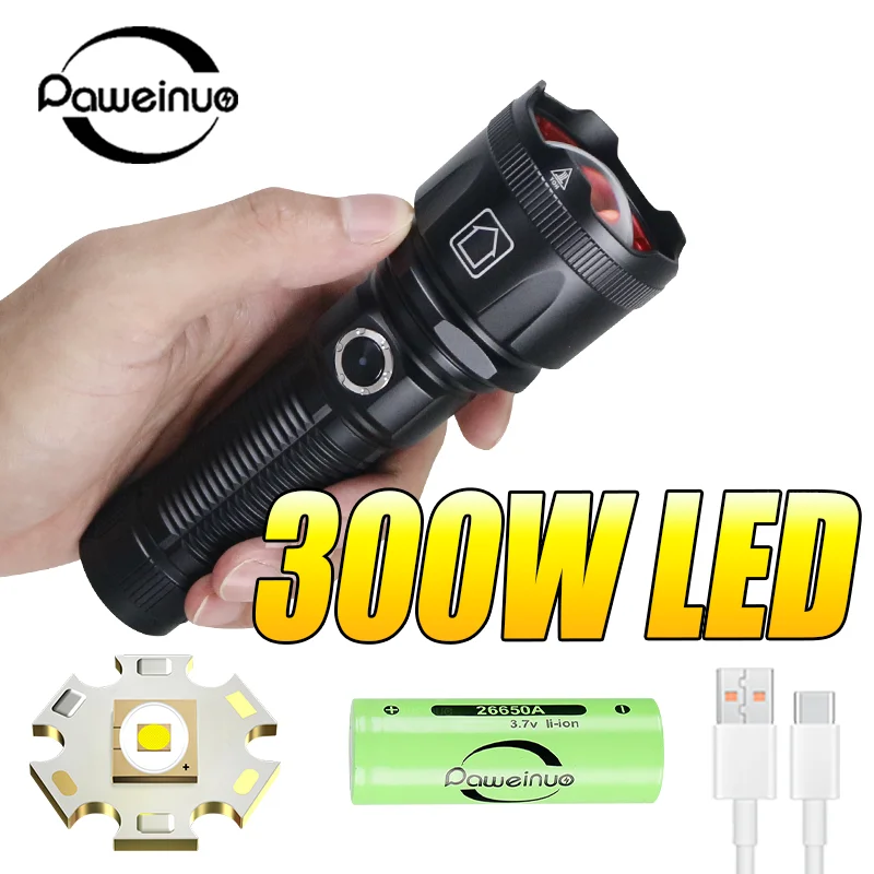 

Супер мощный перезаряжаемый фонарик 300 Вт