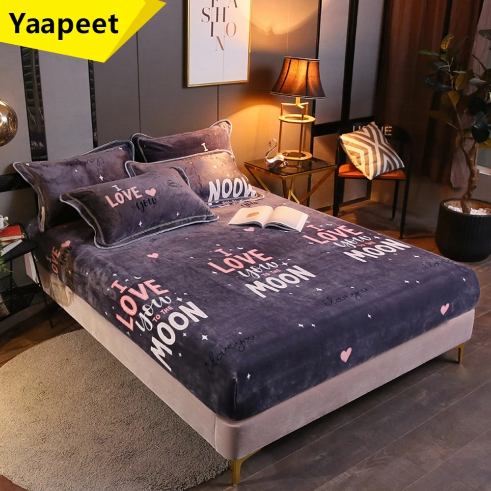 

Flannel Bed Sheets Winter Warm Plush Fitted Sheet Soft Mink Cashmere Bed Linen Mattress Cover Elastic Bedspread