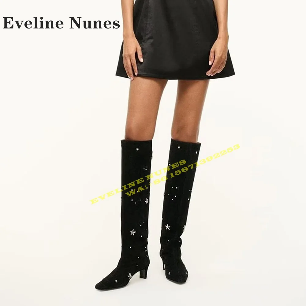 Рыцарские сапоги со снежинками и стразами квадратный носок рыцарские на