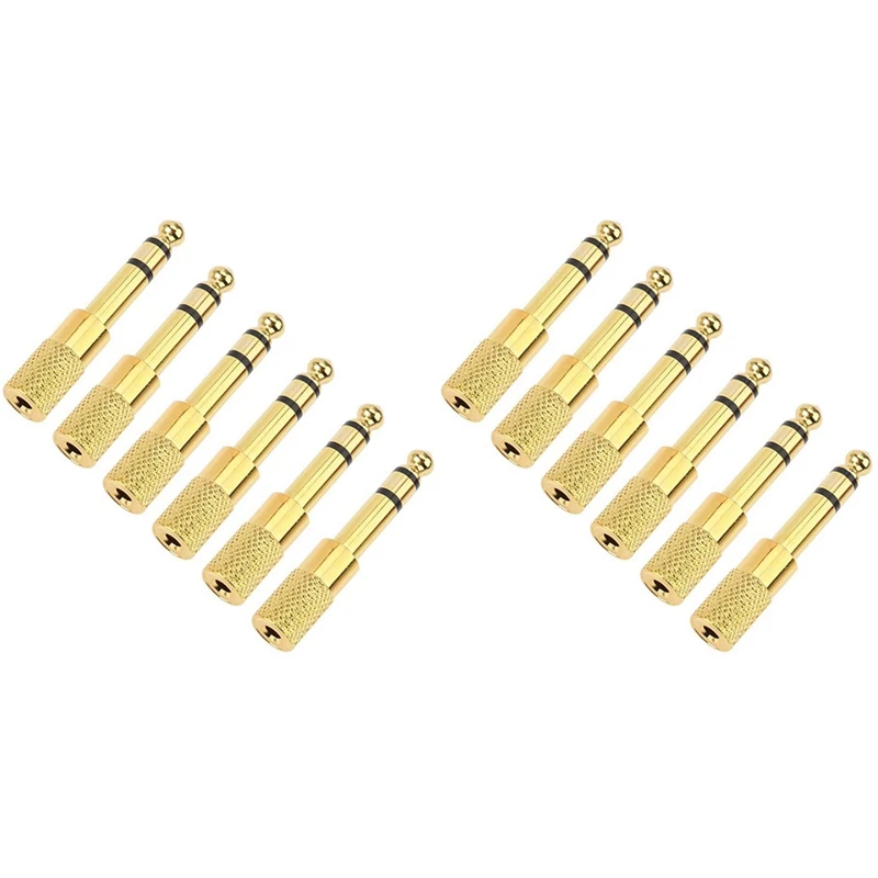 

JFBL Hot Quarter Inch Adapter, 6.35Mm (1/4 Inch) Male To 3.5Mm (1/8 Inch) Female Headphone Jack Plug, Gold 12 Pack