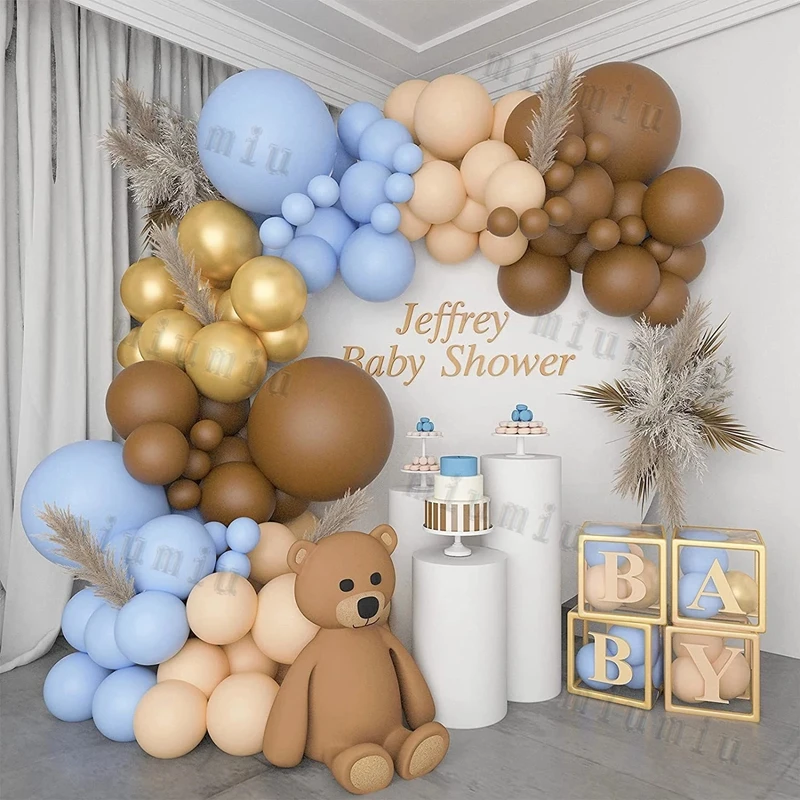 Coffee Brown Balloon Garland Arch Kit Kids 1st Happy Birthday Party Bear Theme Latex Apricot Balloons Baby Shower Decorations