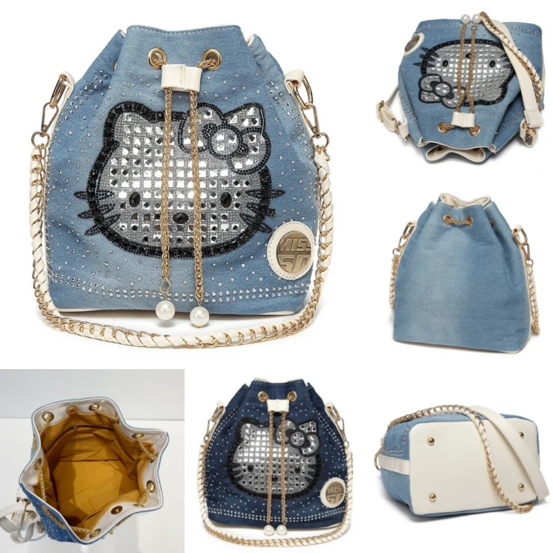 

Sanrio Hello Kitty Handbags Bags Women Luxury Designer Bucket Clutch Purse Evening Banquet Bag Crystal Rhinestone Shoulder Bags