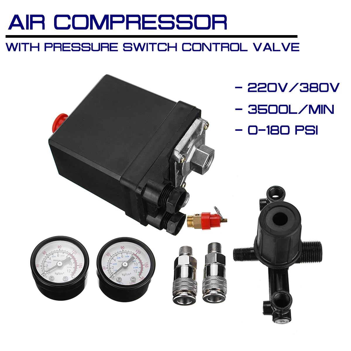 Pump Air Pump Control Valve 7.25-125 Psi With Gauge Pressure Control