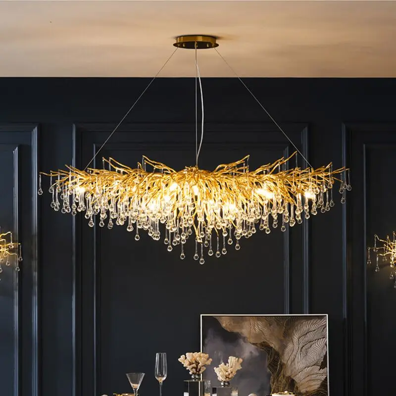 

Modern light luxury chandelier water drop crystal lamp atmospheric Nordic lamps golden LED bedroom living room lamp