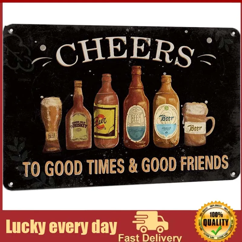 

Vintage Bar Sign, Cheers Metal Tin Sign Wall Decor for Home Bar, Your Drink Area,Funny Metal Bar Sign Bar Accessories Decor