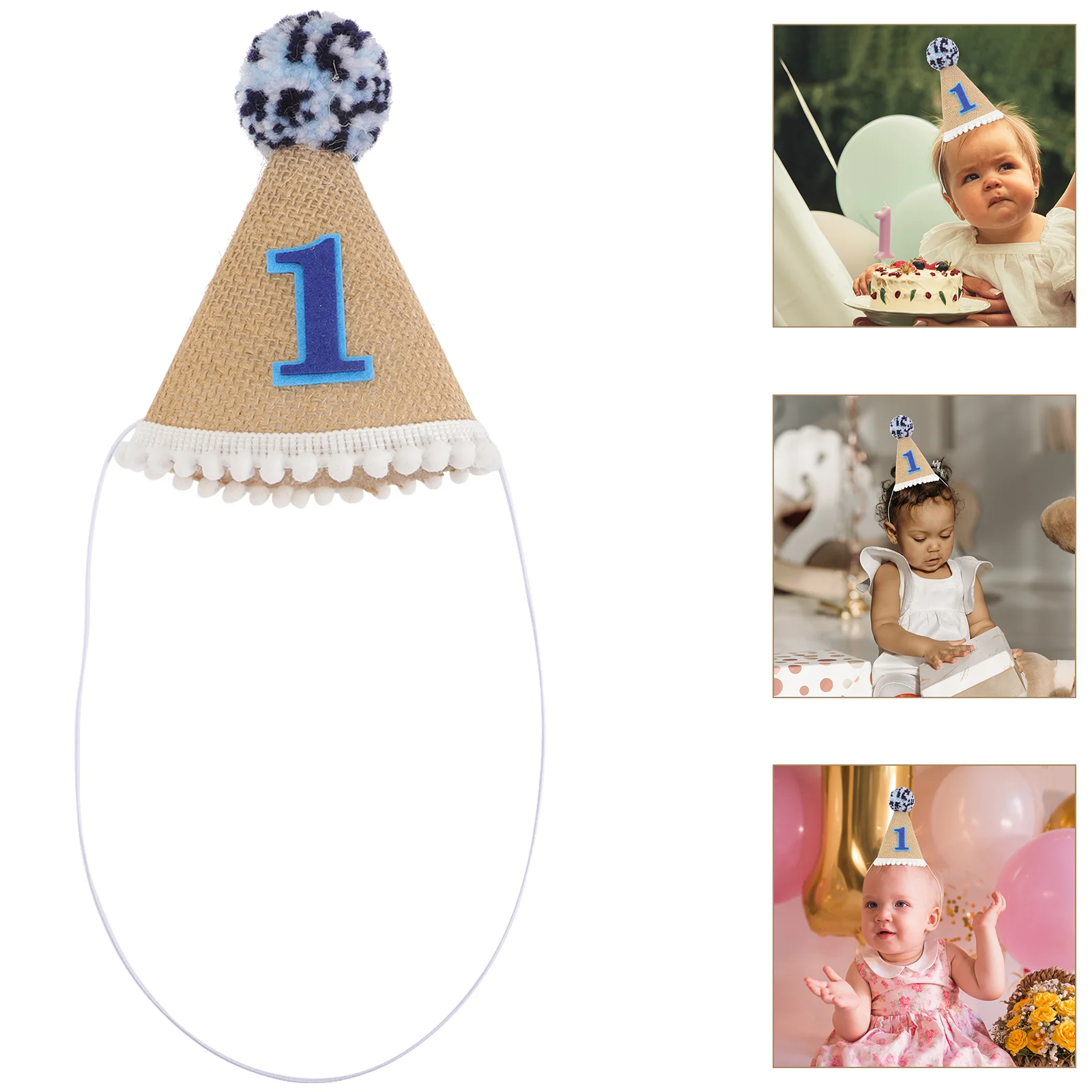

Birthday Hat Party First 1St Baby Cone Decor Tiara Mini Supplies Decoration Hats Pom Accessories Headband Decorations Toddler