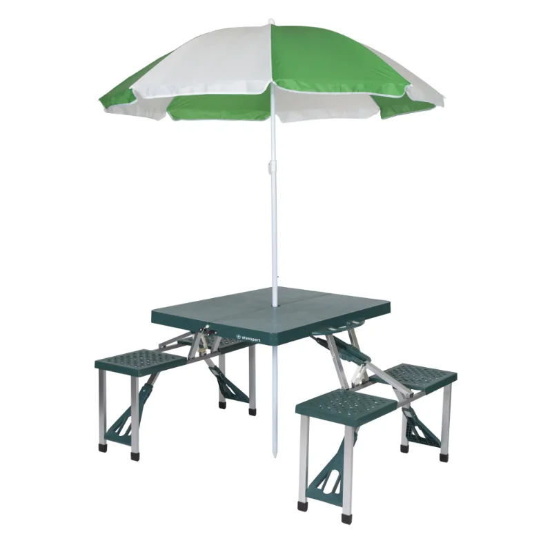 

Stansport Folding Picnic Table with Umbrella, Aluminum Frame
