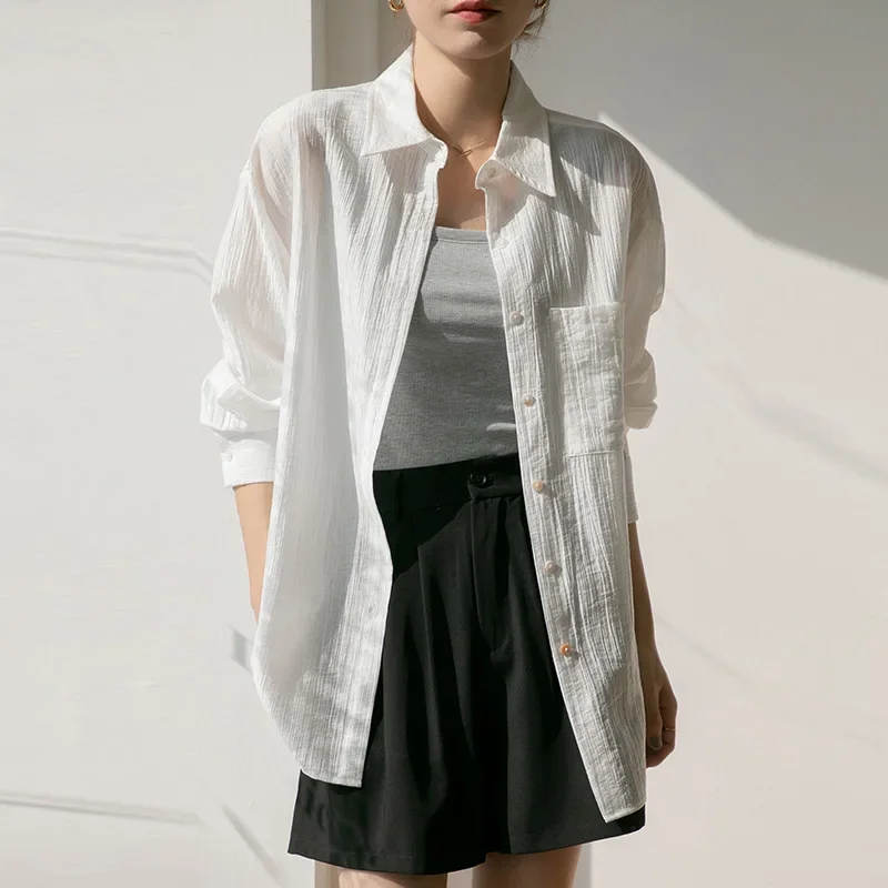Женская летняя рубашка 2024 новая солнцезащитная куртка Tencel топ с длинными