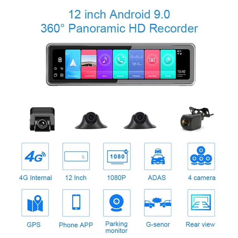 Видеорегистратор с 4 камерами панорамный видеорегистратор на Android 360 разрешением