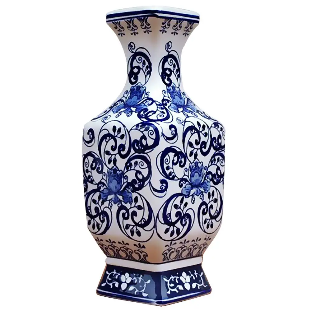 

Четырехсторонний квадратный Цзиндэчжэнь, ручная роспись, цветочный узор, европейская сине-белая фарфоровая ваза, керамическая Цветочная к...
