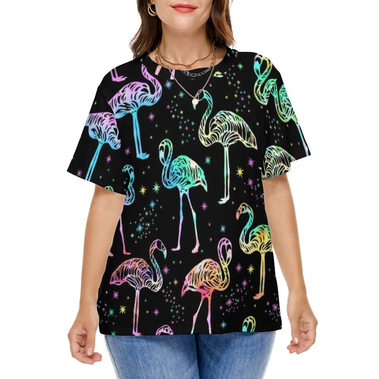 

Красочные футболки с фламинго, Повседневная футболка с забавным принтом животных, элегантные футболки с коротким рукавом, летняя графическ...