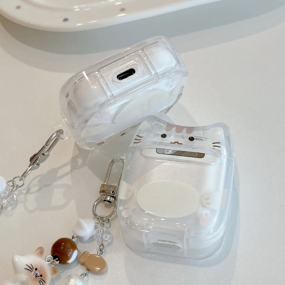 Фото Прозрачный мягкий синий чехол для AirPods Pro 2 3 4 1, Bluetooth-бокс, чехол для AirPods Pro3 с 3D-ушками кошки, брелок с меховым шариком в виде котенка №4