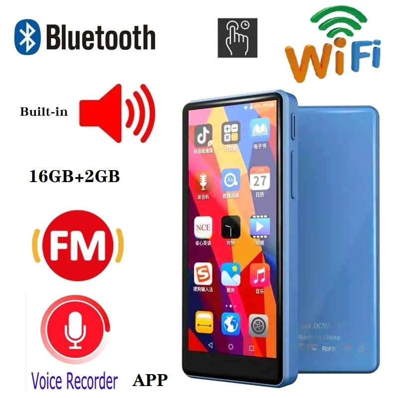 Mahdi Multi-language Bluetooth MP4 Player WiFi Android 16GB Touch Screen 3.5 inch Audio Music Video Player with Speaker,E-book enlarge