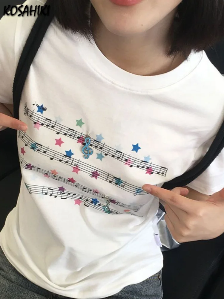 

Fashion Personality Print Crop Top New Sweet Y2k Aesthetic Harajuku Short SleeveT-shirt Grunge Loose Streetwear Tshirts Women