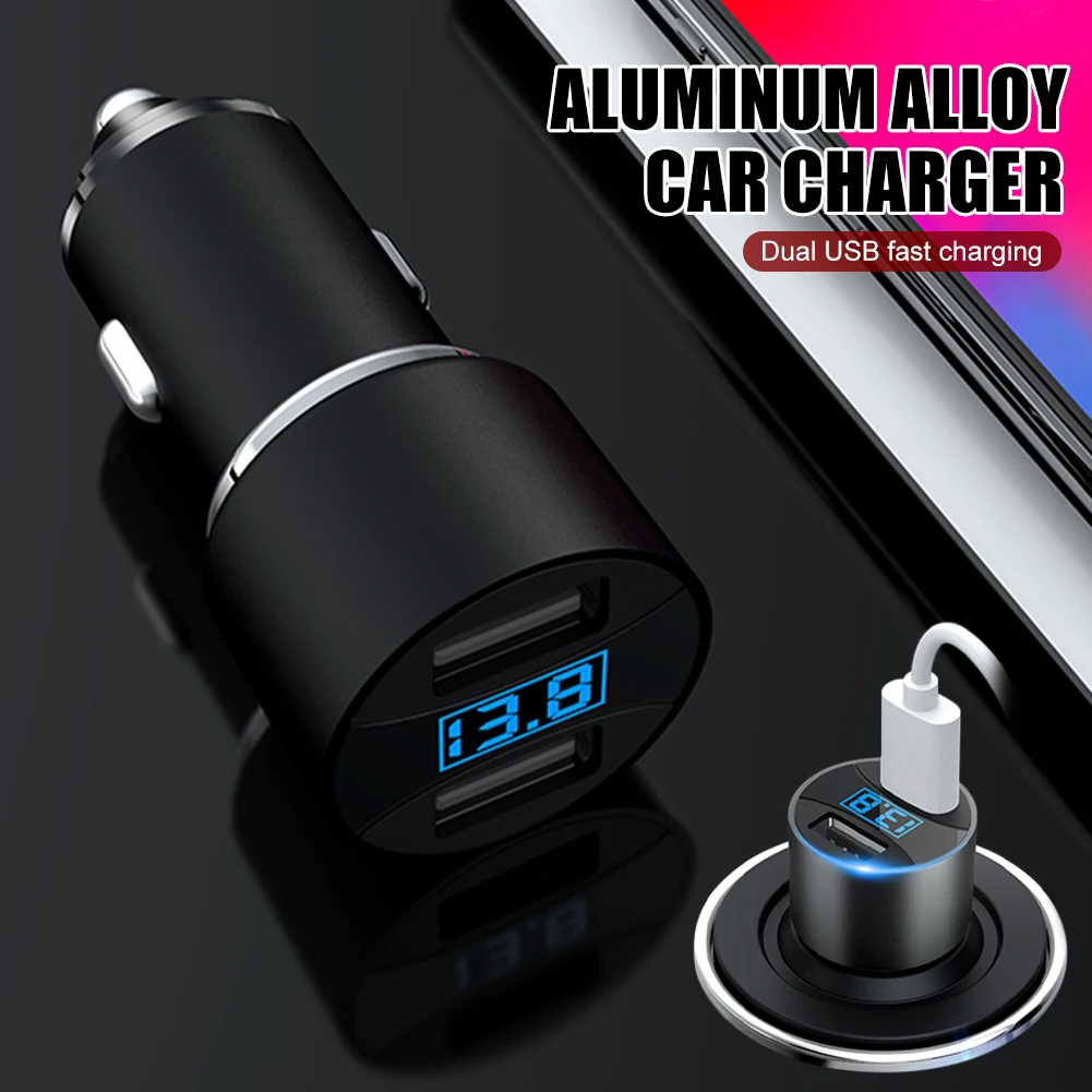 

4.8A Car Charger USB Charging Adapter Dual USB Output Fast Charging with Voltmeter Car Charger Adapter for iPhone 13 Samsung