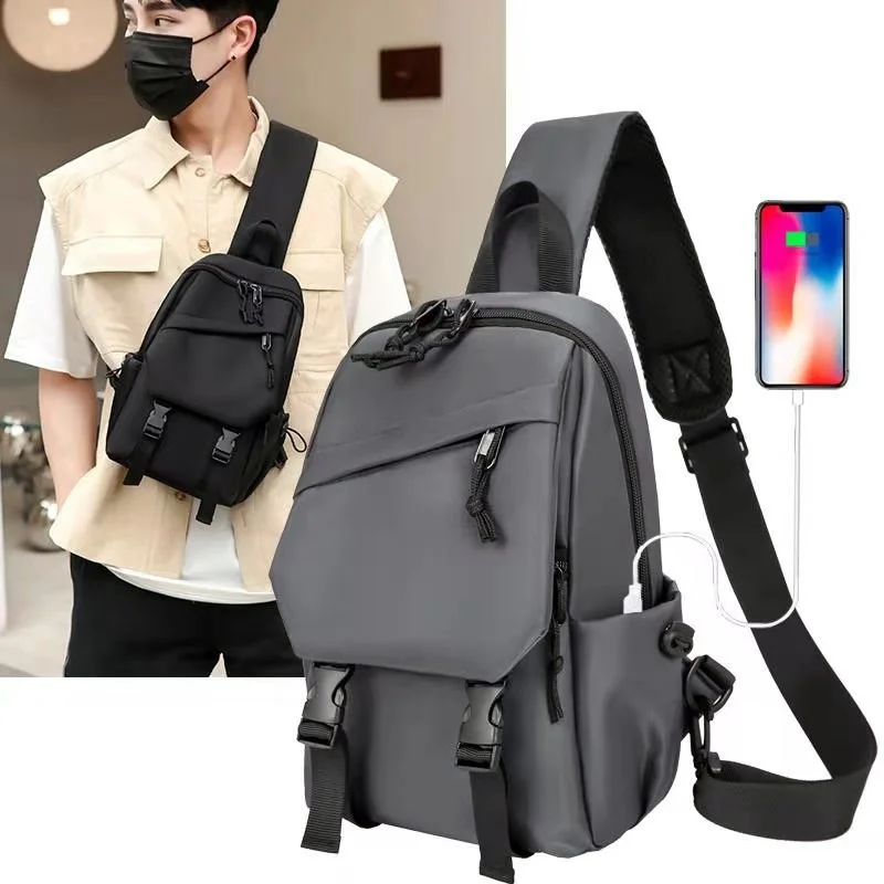 

Мужские сумки через плечо с USB-зарядкой, многофункциональные холщовые поясные сумки-слинги с защитой от кражи для коротких поездок, нагрудн...